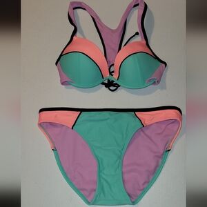 Women's Color Block Bikini Set With Racerback Top From Target, Medium